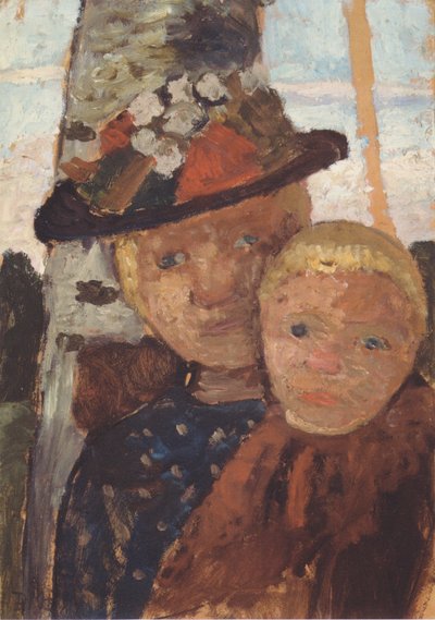 Brustbild eines Mädchens mit Blumenhut und Junge von Paula Modersohn Becker